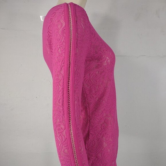 NWT Cache pink sheer laser cut stretch lace tee blouse shirt ladies XS - Picture 3 of 8